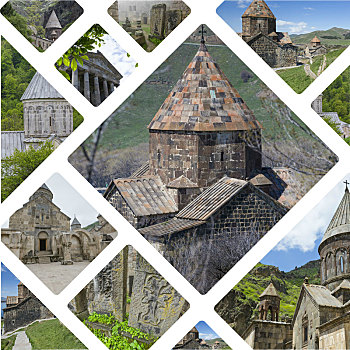 抽象拼贴画,寺院,亚美尼亚,图像,旅行,背景,照片