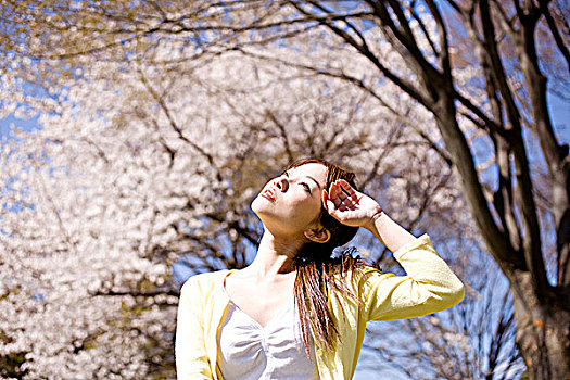日本年轻女性,樱花