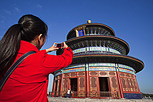 女孩,拍照,庙宇,祈年殿,收获,天坛,北京,中国