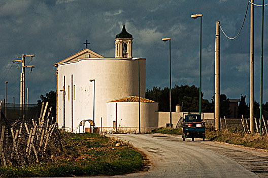 小教堂,铁,狗,手推车,乡村道路,靠近,西西里,意大利