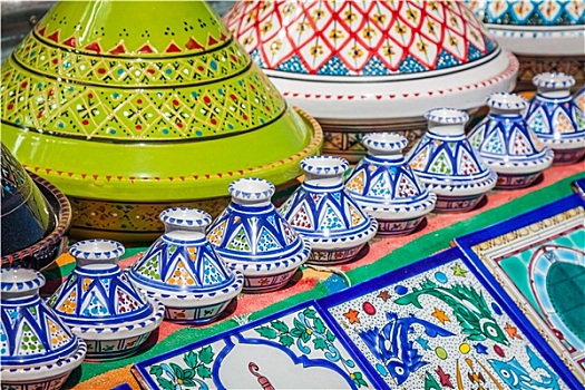 彩色,东方,陶器,集市,突尼斯