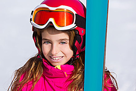儿童,女孩,冬天,雪,头像,滑雪装备,头盔,护目镜