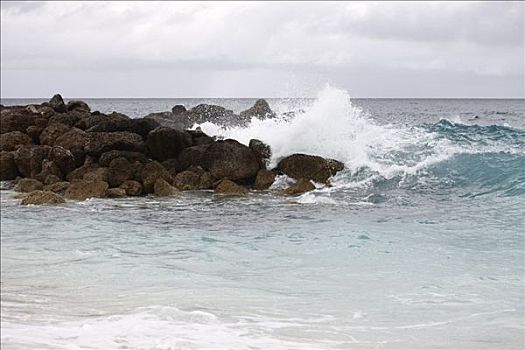 波浪,碰撞,岩石,海滩,天堂岛,巴哈马
