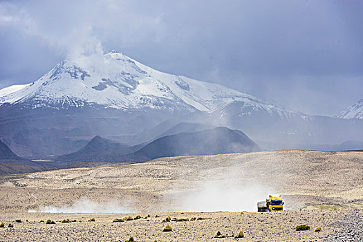 火山,卡车,途中,盐湖,高原,区域,智利,南美