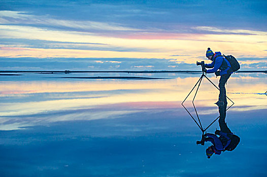 东方,冰岛,摄影师,反射,水