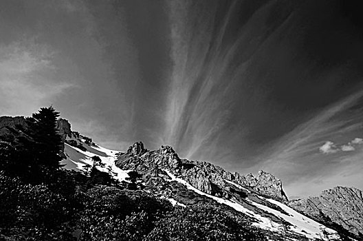 山,雪,雪山,黑白照片,山脉,天空,云,怀旧,复古