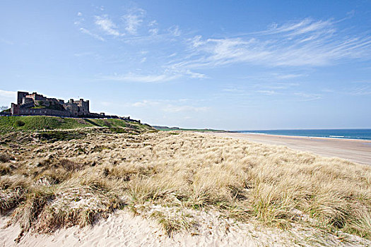 城堡,海滩,诺森伯兰郡,英国