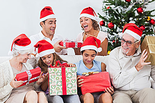 兴奋,家庭,交换,礼物,圣诞节,沙发