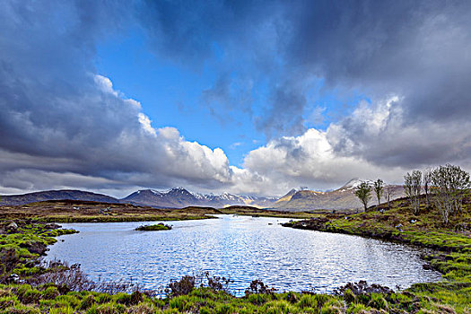 荒野,风景,湖,阴天,山,背景,兰诺克沼泽,苏格兰,英国
