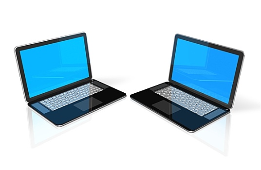 两个,黑色,笔记本电脑,隔绝,白色背景