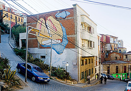 瓦尔帕莱索,智利,南美,建筑,陡峭,街道
