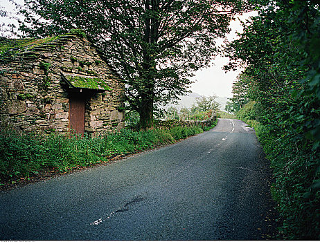 石屋,旁侧,道路,湖区,英格兰