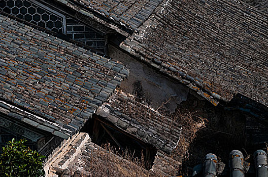 古镇,老房子,旧建筑,屋顶,瓦片,夕阳,小镇,中国