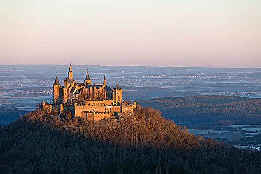 早,早晨,霍亨索伦,城堡,靠近,巴登符腾堡,德国,欧洲