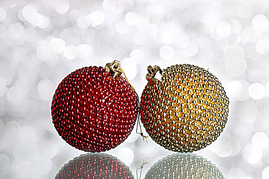 红色,金色,圣诞节,彩球,模糊背景