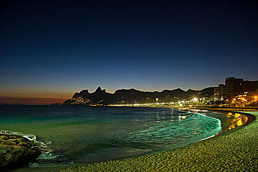 伊帕内玛,海滩,夜晚,里约热内卢,巴西