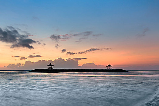 沙努尔,海滩,日出,巴厘岛,印度尼西亚,亚洲