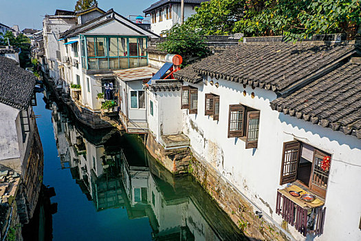 航拍江苏苏州平江历史文化街区平江路