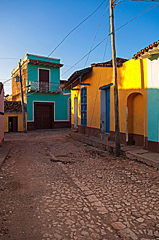 彩色,建筑,鹅卵石,街道,特立尼达,古巴,西印度群岛,加勒比