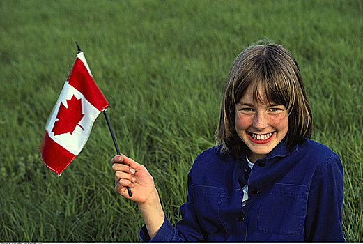 女孩,拿着,加拿大国旗