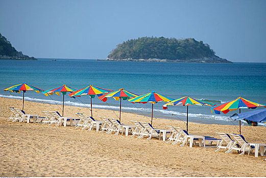沙滩伞,椅子,卡隆海滩,普吉岛,泰国