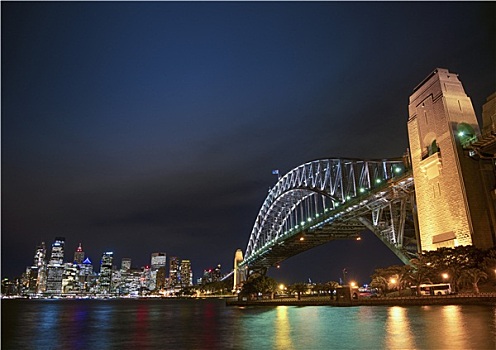 海港大桥,天际线,悉尼,澳大利亚,夜晚