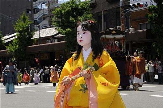节日,队列,皇宫,女孩,传统服装,时期,京都,日本,亚洲
