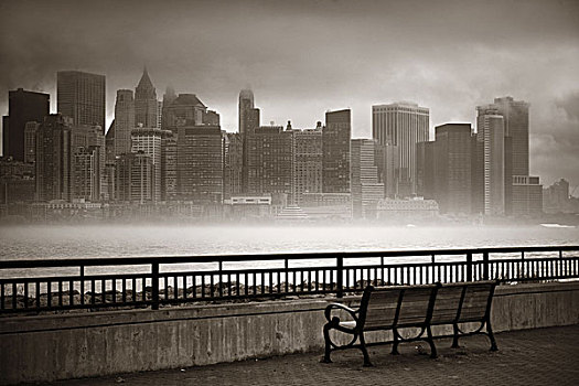 纽约,市区,商务区,雾状,白天,公园