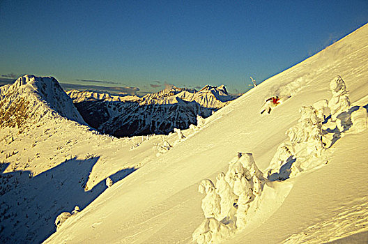滑雪者,制作,道路,下坡,边远地区,不列颠哥伦比亚省,加拿大