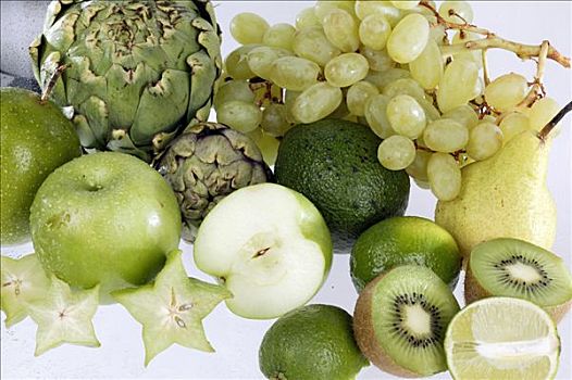 不同,绿色,水果,苹果,几维鸟,葡萄,切削