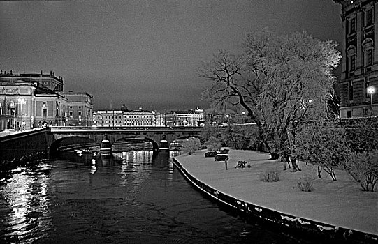 城市,夜晚,斯德哥尔摩,瑞典