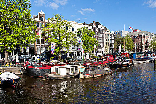 风景,房子,船,背影,老,运河,商贸,剧院,绅士运河,阿姆斯特丹,荷兰,欧洲