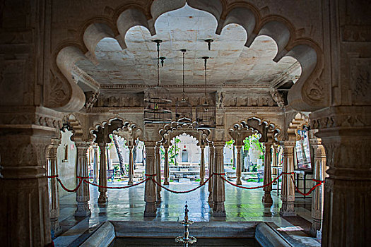柱廊,城市,宫殿,乌代浦尔,拉贾斯坦邦,印度,亚洲