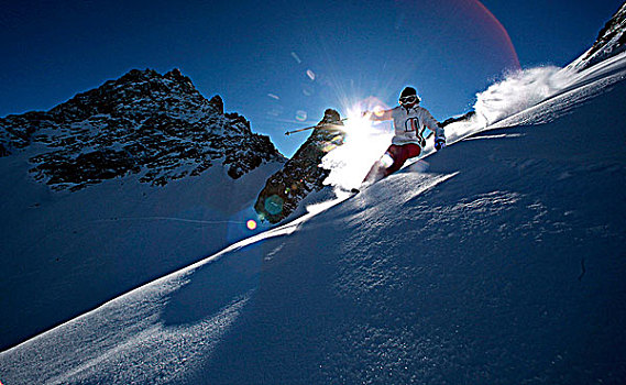 法国,阿尔卑斯山,女性,滑雪者,动作