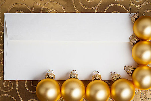 白纸,卡片,框架,圣诞节,彩球,金色