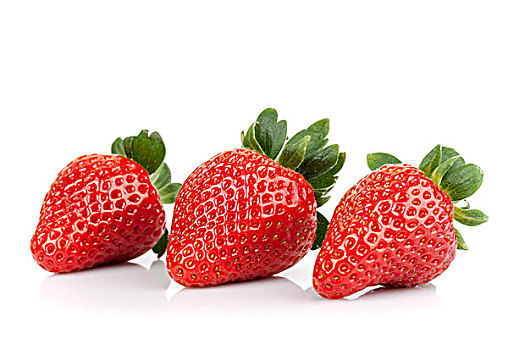 三个,新鲜,草莓,隔绝,白色背景