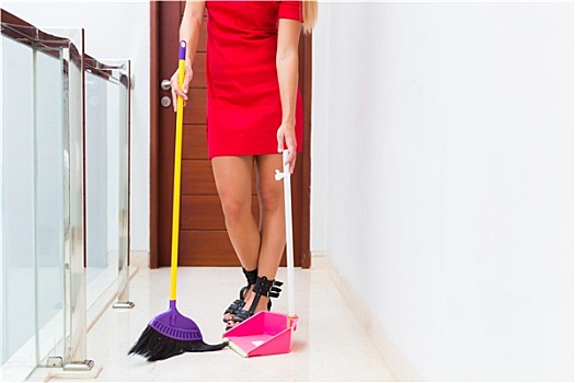 女人,清洁,扫除,地面,扫帚,铲