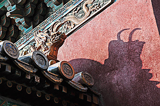 雕塑,影子,华丽,屋顶轮廓线,北京,中国