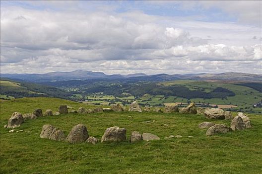 威尔士,登比郡,巨石阵,石头,中心,站立,边缘,山峦