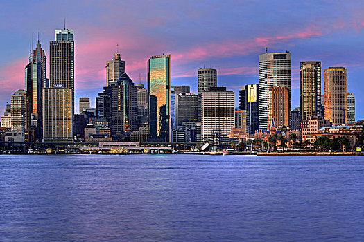 风景,悉尼,小湾,早晨,亮光,环形码头,港口,天际线,中央商务区,新南威尔士,澳大利亚