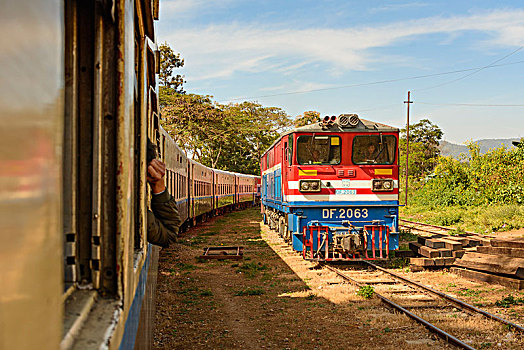 两个,火车,穿过,掸邦,缅甸