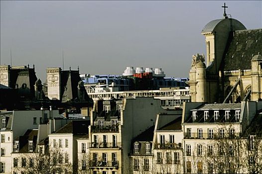 法国,巴黎,屋顶,市政厅,教堂