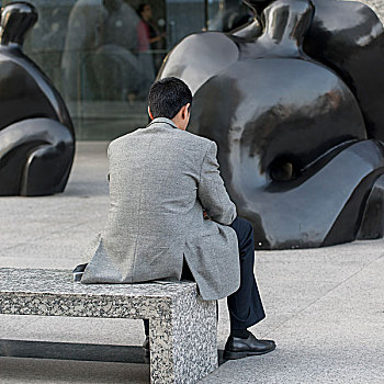 男人,坐,长椅,圣地亚哥,城市,区域,智利