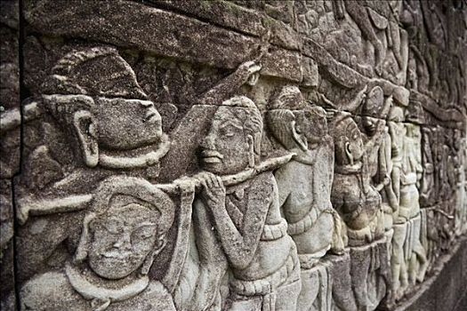 雕刻,浮雕,巴扬寺,吴哥窟,吴哥,柬埔寨