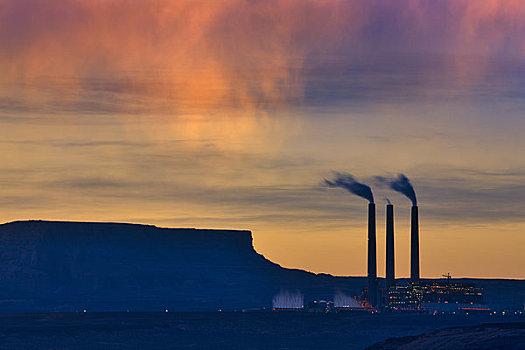 烟,排放,烟囱,发电站,纳瓦霍,发电厂,亚利桑那,美国