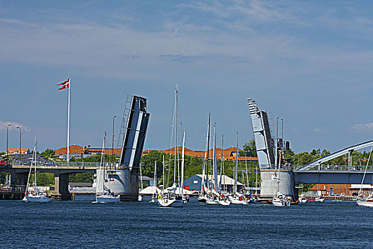 丹麦,日德兰半岛,港口,升降吊桥,帆船