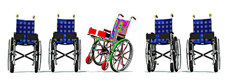 有趣,高兴,彩色,轮椅
