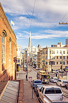交通,老,街道,旧金山