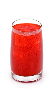 玻璃杯,红色,橙汁,冰