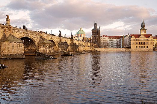 查理大桥,伏尔塔瓦河,老城,布拉格,捷克共和国,欧洲